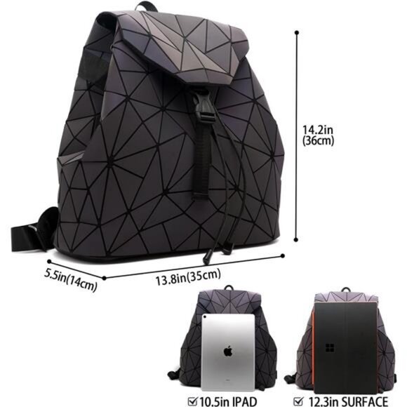 Geometric Backpack Geometries Glow Large Purse Backpack Geometrical Luminous Bag - Picture 10 of 14